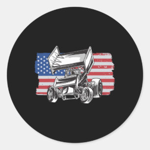 Sprint Car Racing Usa Flag  Classic Round Sticker