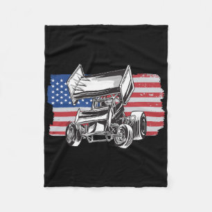 Sprint Car Racing Usa Flag  Fleece Blanket