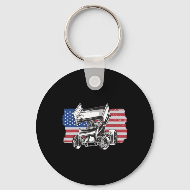 Sprint Car Racing Usa Flag  Key Ring (Front)