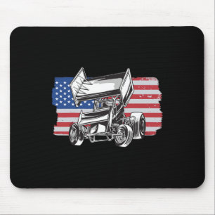Sprint Car Racing Usa Flag  Mouse Pad