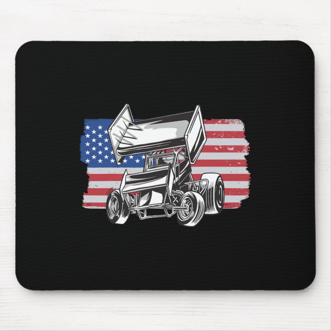 Sprint Car Racing Usa Flag  Mouse Pad (Front)
