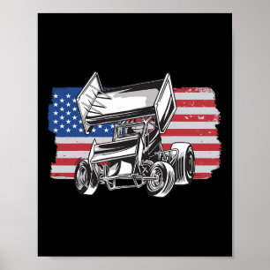 Sprint Car Racing Usa Flag Poster