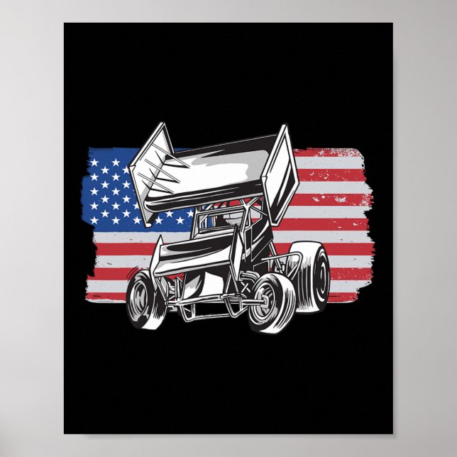 Sprint Car Racing Usa Flag  Poster (Front)
