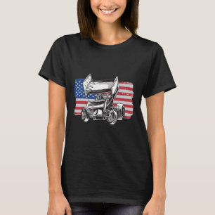 Sprint Car Racing Usa Flag  T-Shirt