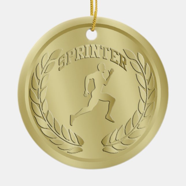 Sprinter Gold Toned Medal Ornament (Front)