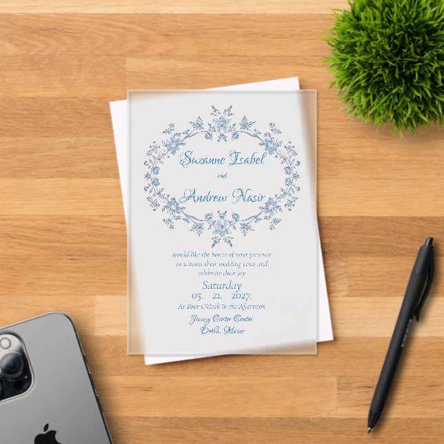 Spritely Blue Motif Frost Acrylic Wedd. Invitation (Insitu (Invitation Card))
