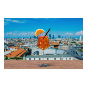 Spritz cocktail on a table with view of Milan Photo Print