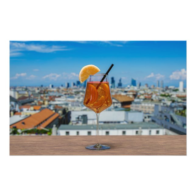 Spritz cocktail on a table with view of Milan Photo Print (Front)
