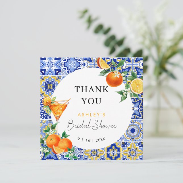 Spritz Mediterranean Arch Bridal Shower Thank You Card (Standing Front)
