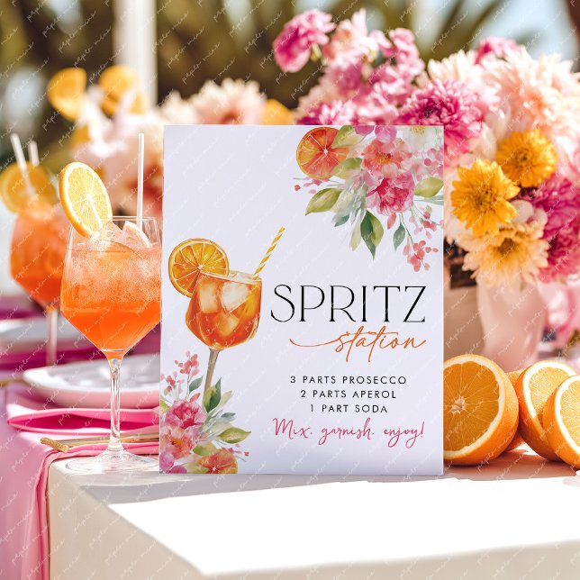 Spritz Station Pedestal Sign Citrus Bridal Shower (Spritz Station Bridal Shower Sign | Love at First Spritz theme)