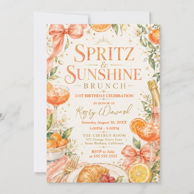 Spritz & Sunshine 21st Birthday Brunch Invitation (Front)
