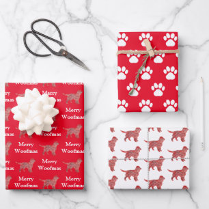 Sprocker Spaniel Dog Silhouette Red Merry Woofmas Wrapping Paper Sheet