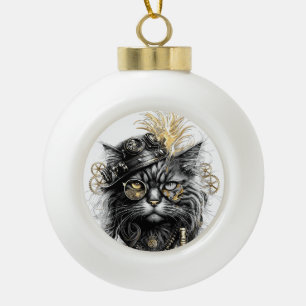 Sprocket-Paws The Funky Steampunk Cat Ceramic Ball Christmas Ornament