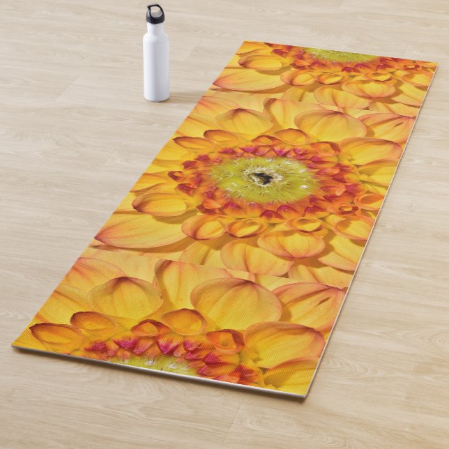 Sprouting Yellow Dahlia Flower Yoga Mat (In Situ)