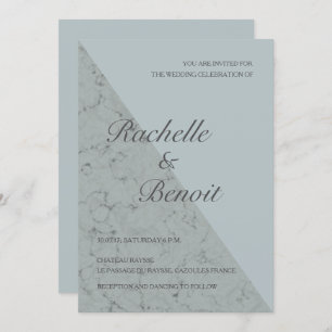 Spruce blue grey marble elegant modern wedding invitation