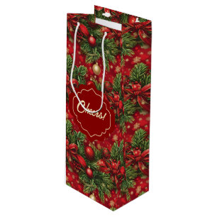 Spruce Boughs and  Christmas Balls Red Green Wine Gift Bag