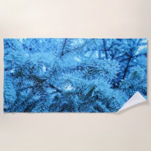 Spruce branches covered with snow & frost crystals beach towel