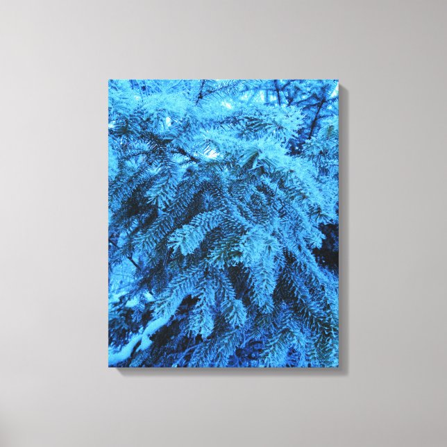 Spruce branches covered with snow & frost crystals canvas print (Front)