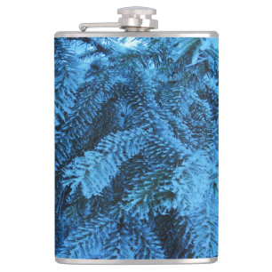 Spruce branches covered with snow & frost crystals hip flask