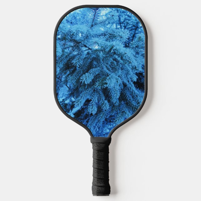 Spruce branches covered with snow & frost crystals pickleball paddle (Front)