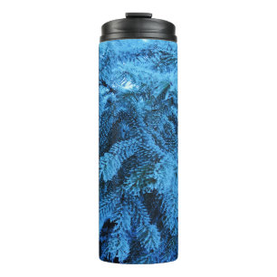Spruce branches covered with snow & frost crystals thermal tumbler