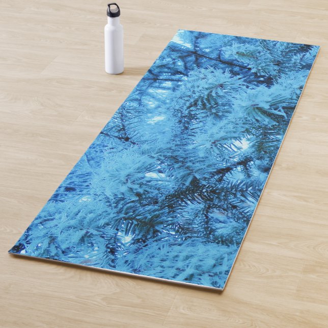 Spruce branches covered with snow & frost crystals yoga mat (In Situ)