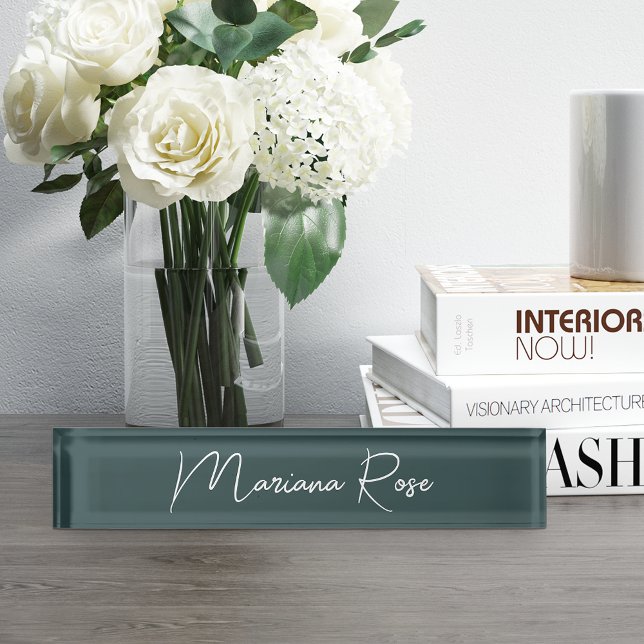 Spruce Green Elegant Handwritten Script Nameplate (Creator Uploaded)