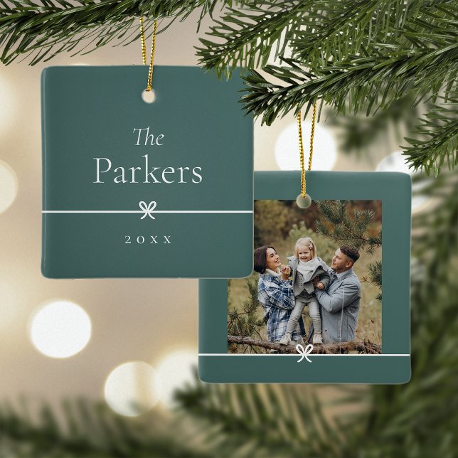 Spruce Green | Simple Minimal Bow Photo Ceramic Ornament (Creator Uploaded)