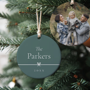 Spruce Green   Simple Minimal Bow Photo Ceramic Tree Decoration