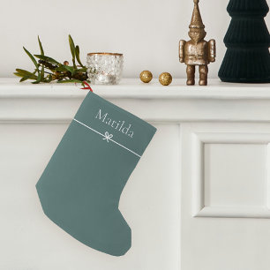 Spruce Green   Simple Minimalist Bow Personalised Small Christmas Stocking