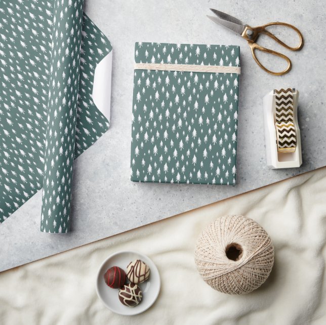 Spruce Green Tiny Trees Holiday Pattern Wrapping Paper (Crafts)
