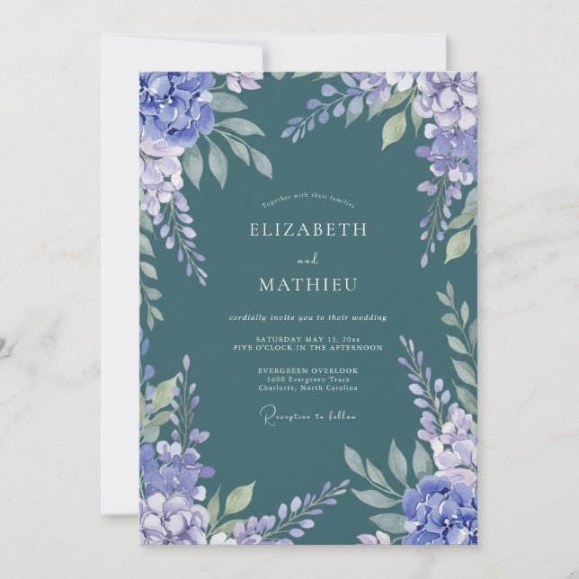 Spruce Lilac Painted Wedding Invitation (Front)