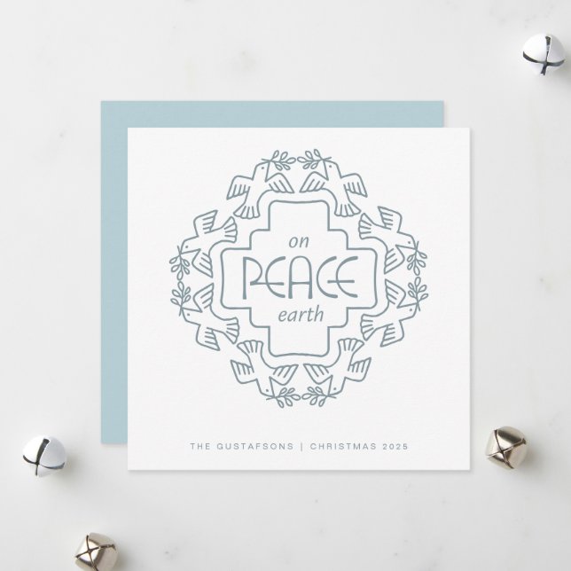 Spruce Peace Dove Wreath Holiday Card (Front/Back In Situ)