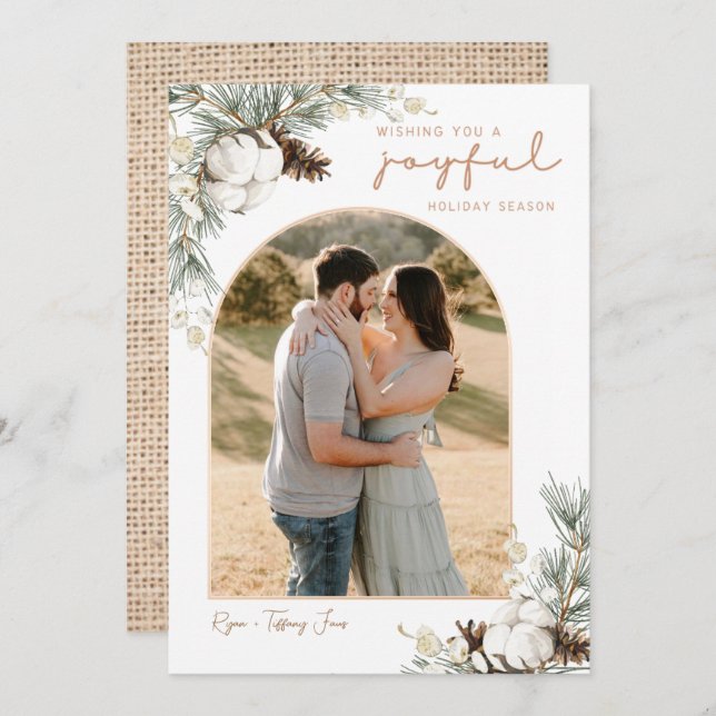Spruce & Pine Cones Christmas Card with Arch Photo (Front/Back)