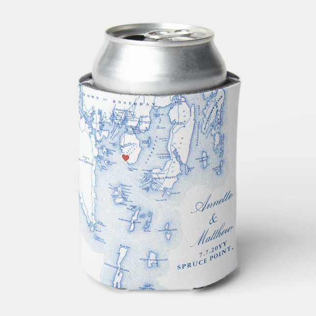 Spruce Point Maine Map Wedding Favour Drink Can Cooler (Can Front)