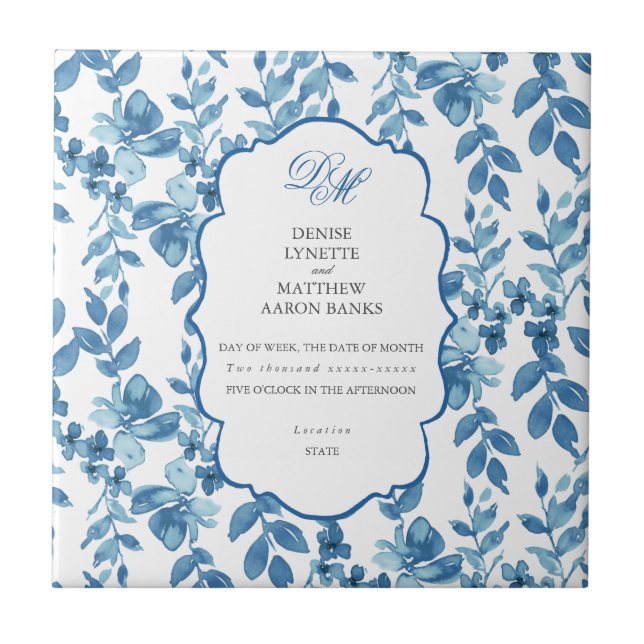 Spun Sugar & Skydiver Blue Wedding Keepsake Cerami Tile (Front)
