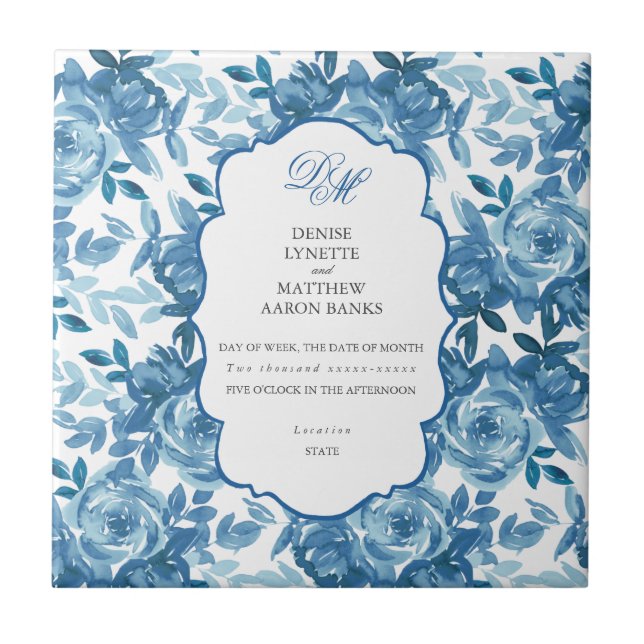 Spun Sugar & Skydiver Blue Wedding Keepsake Cerami Tile (Front)