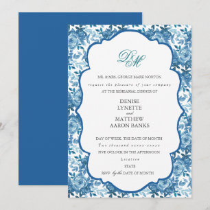 Spun Sugar & Skydiver Blue Wedding Rehearsal Invitation