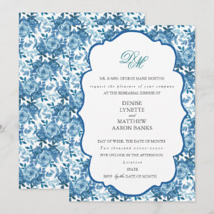 Spun Sugar & Skydiver Blue Wedding Rehearsal Invitation