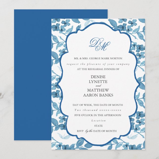 Spun Sugar & Skydiver Blue Wedding Rehearsal Invitation (Front/Back)