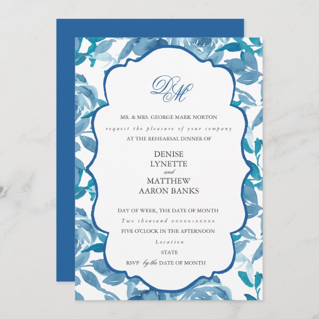Spun Sugar & Skydiver Blue Wedding Rehearsal Invitation (Front/Back)