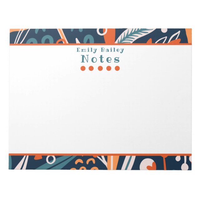 Spunky Blue & Orange Personalised Notepad (Front)
