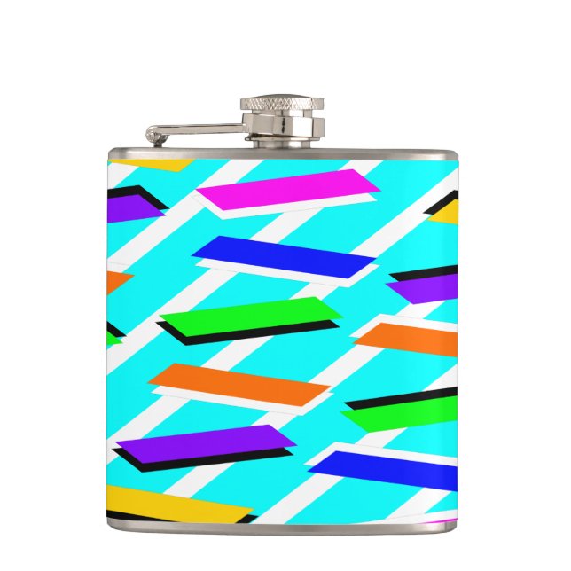 Spunky Neon  Turquise Retro Vibes Fun Abstract Hip Flask (Front)