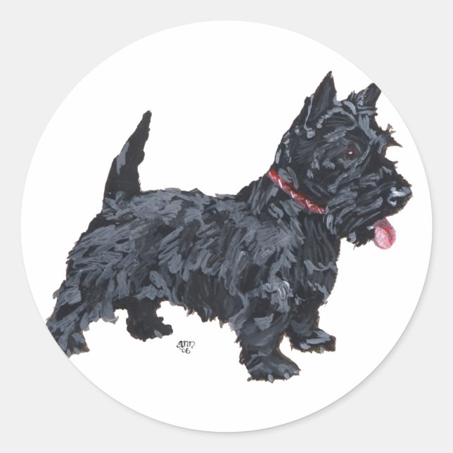 Spunky Scottie Dog Classic Round Sticker (Front)
