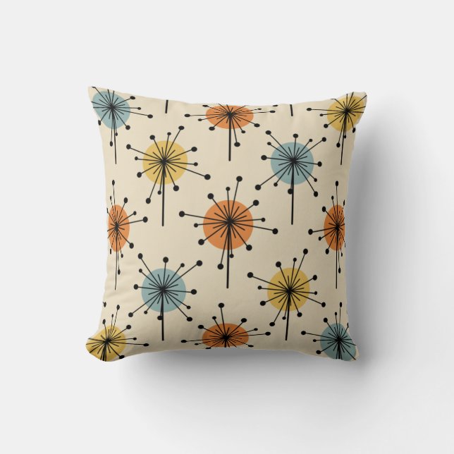 Sputnik Starburst Flowers Retro Cushion (Front)