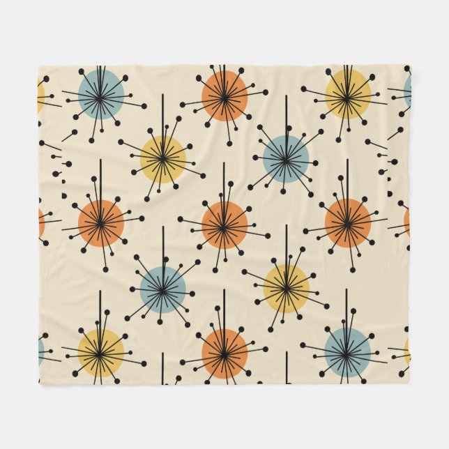 Sputnik Starburst Flowers Retro Fleece Blanket (Front (Horizontal))