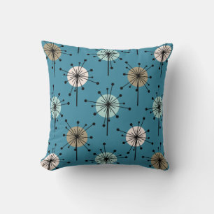 Sputnik Starburst Flowers Teal Gold Cushion