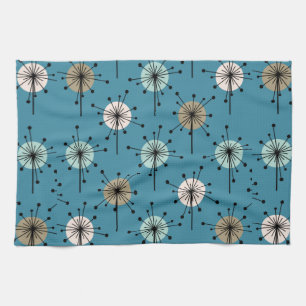 Sputnik Starburst Flowers Teal Gold Tea Towel