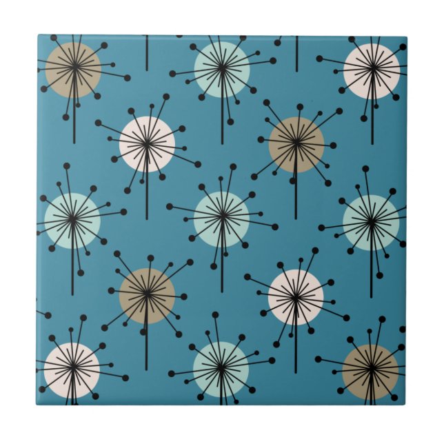 Sputnik Starburst Flowers Teal Gold Tile (Front)