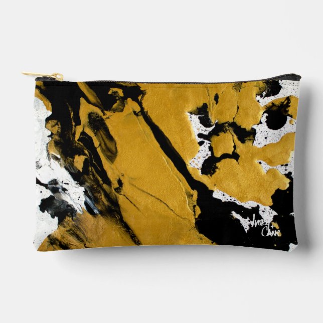 SPWW Ignited Soul Black & Gold Abstract Accessory Pouch (Front)